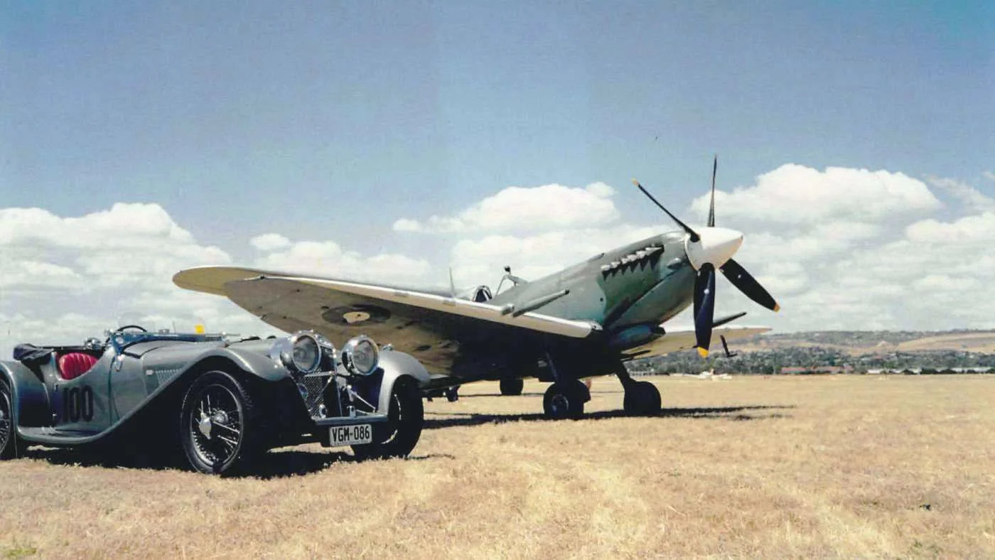 Finch SS100 with Supermarine Spitfire MK V111 at Parafield Airfield (c1993)