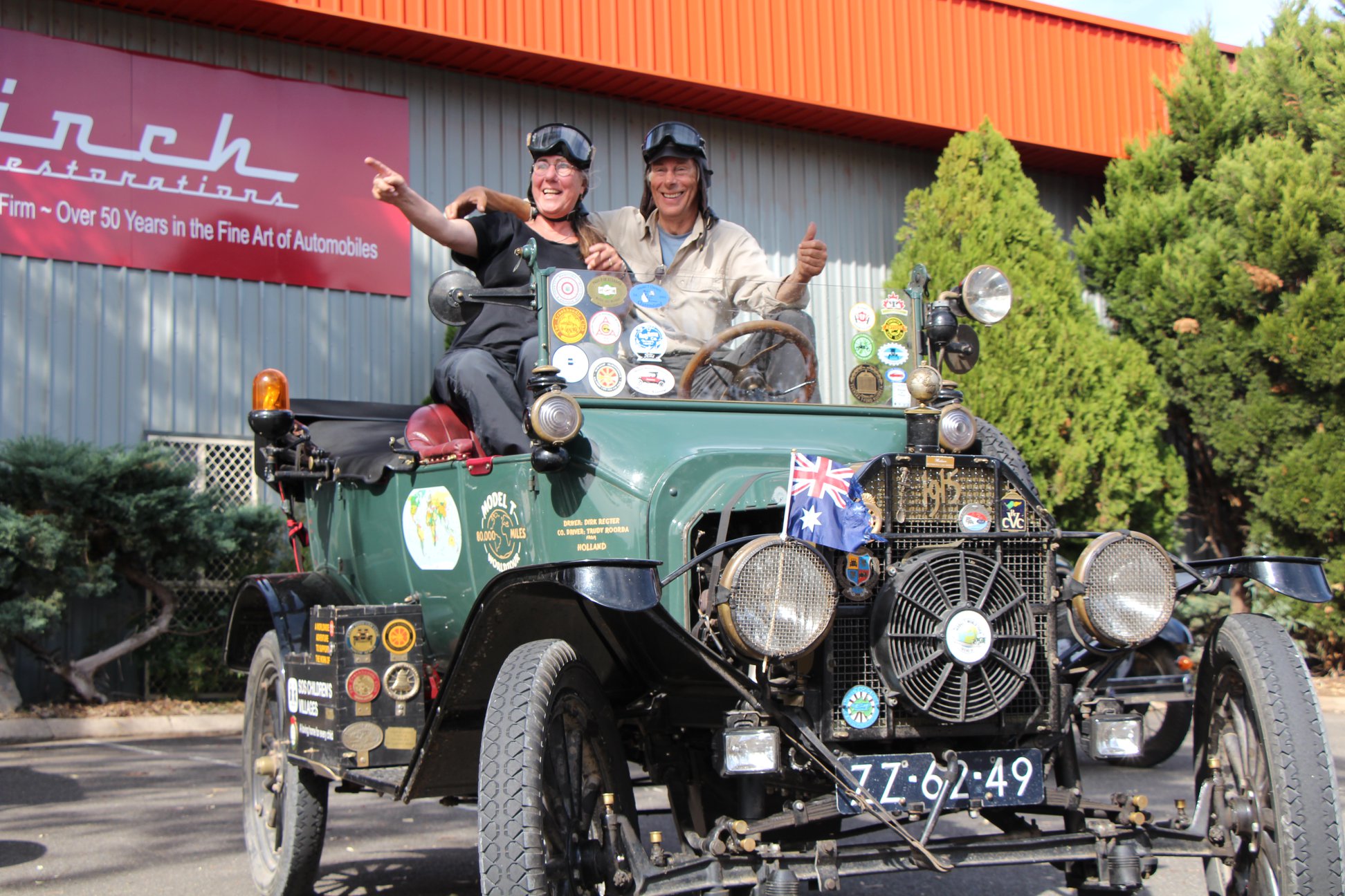 Trudy Roorda and Dirk Retger stopped into Finch Restorations last Monday as part of the charity drive around-the-world.