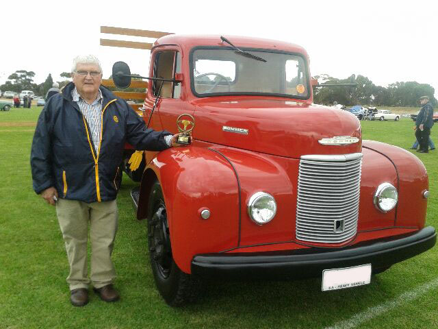 Ian Rose with one of the early trophies won by the Commer Superpoise